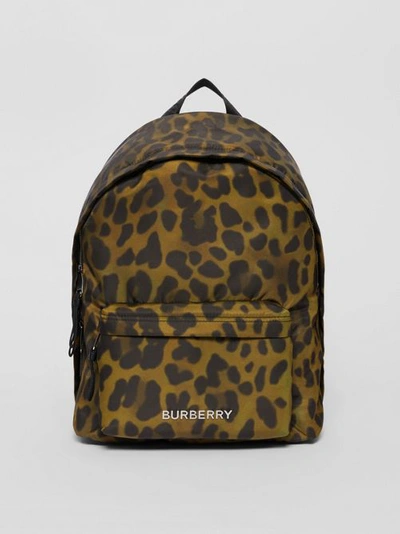 Shop Burberry Leopard Print Nylon Backpack In Khaki Green
