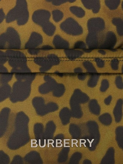 Shop Burberry Leopard Print Nylon Backpack In Khaki Green