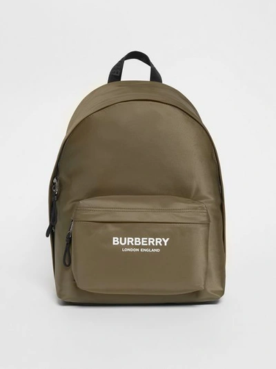 Shop Burberry Logo Print Nylon Backpack In Canvas Green