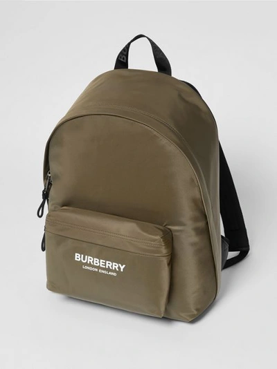 Shop Burberry Logo Print Nylon Backpack In Canvas Green