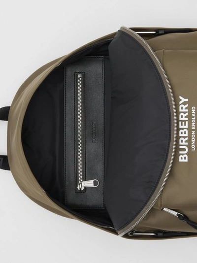 Shop Burberry Logo Print Nylon Backpack In Canvas Green