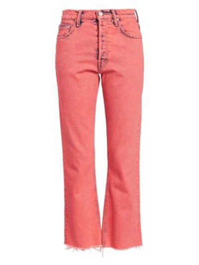 Shop Mother The Tripper Crop Fray Hem Flare Jeans In Raspberry
