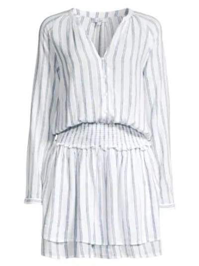 Shop Rails Jasmine Striped Linen-blend Popover Dress In Marine Stripe