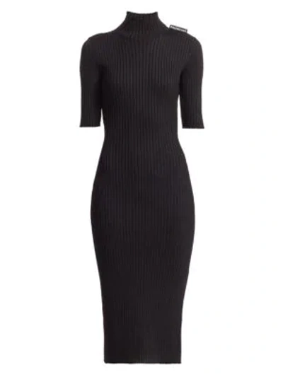 Shop Balenciaga Fitted Rib-knit Turtleneck Dress In Noir