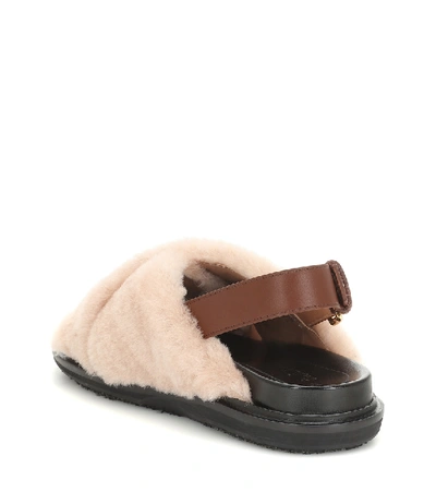 Shop Marni Shearling And Leather Sandals In Pink