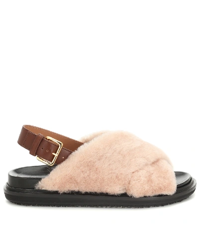 Shop Marni Shearling And Leather Sandals In Pink