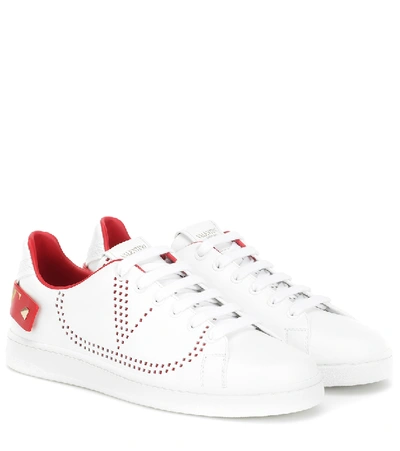 Shop Valentino Backnet Leather Sneakers In White