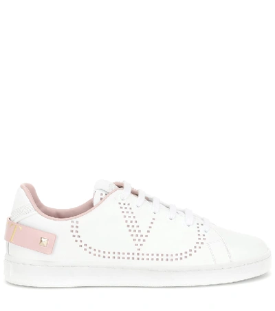 Shop Valentino Backnet Leather Sneakers In White