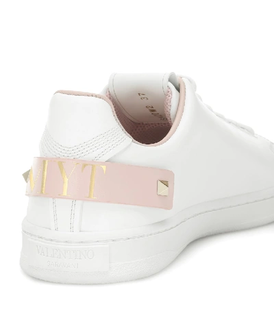 Shop Valentino Backnet Leather Sneakers In White