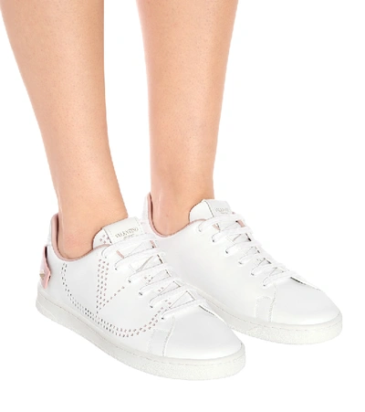 Shop Valentino Backnet Leather Sneakers In White