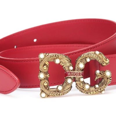 Shop Dolce & Gabbana Embellished Leather Belt In Red