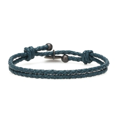 Shop Bottega Veneta Intrecciato Leather Bracelet In Blue