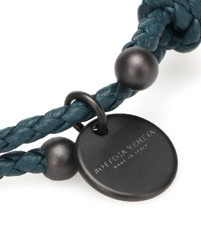 Shop Bottega Veneta Intrecciato Leather Bracelet In Blue