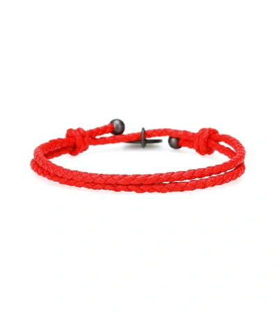 Shop Bottega Veneta Intrecciato Leather Bracelet In Red