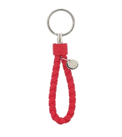 Shop Bottega Veneta Intrecciato Leather Keychain In Red