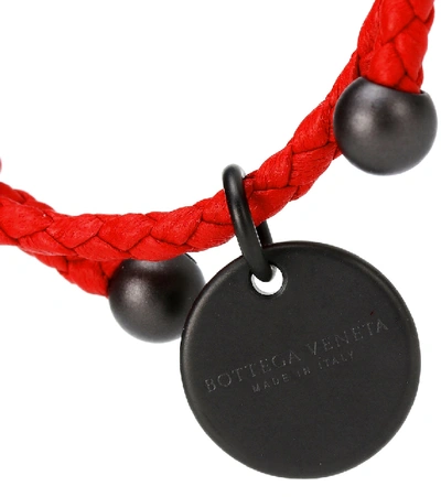 Shop Bottega Veneta Intrecciato Leather Bracelet In Red