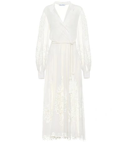 Shop Oscar De La Renta Lace-trimmed Cotton Voile Dress In White