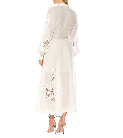 Shop Oscar De La Renta Lace-trimmed Cotton Voile Dress In White