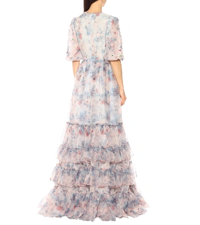 Shop Costarellos Embellished Floral Organza Gown In Multicoloured