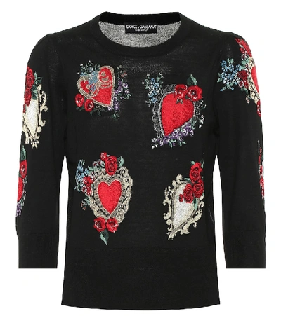 Shop Dolce & Gabbana Intarsia Wool-blend Sweater In Black