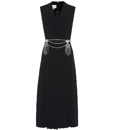 Shop Gucci Embellished Jersey Midi Dress In Black