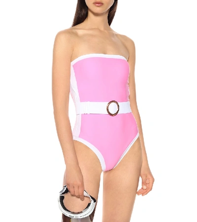 Shop Alexandra Miro Whitney Belted One-piece Swimsuit In Pink