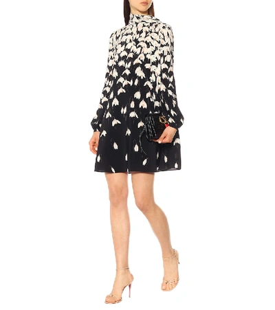 Shop Valentino Floral Silk Minidress In Black