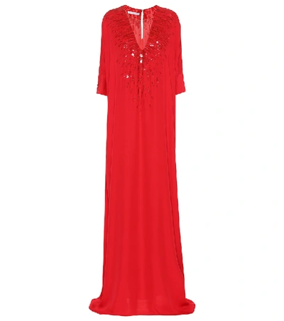 Shop Oscar De La Renta Sequined Silk-georgette Gown In Red