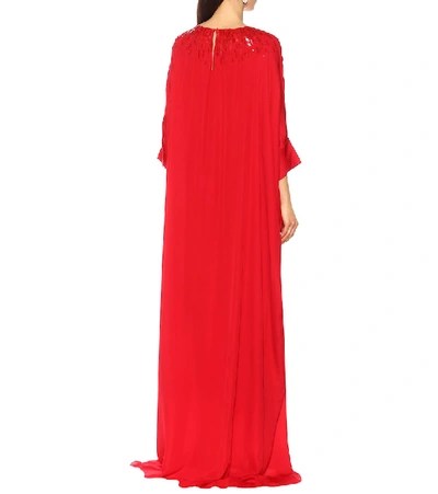 Shop Oscar De La Renta Sequined Silk-georgette Gown In Red