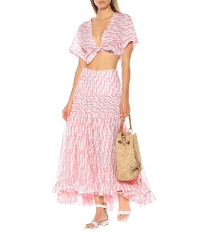 Shop Alexandra Miro Penelope Printed Cotton Maxi Skirt In Pink