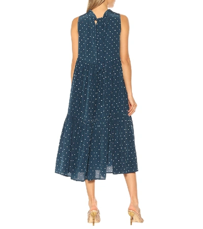 Shop Asceno Polka-dot Silk Crêpe Midi Dress In Blue