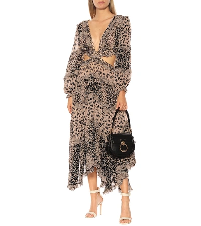 Shop Zimmermann Allia Leopard-print Cut-out Dress In Brown