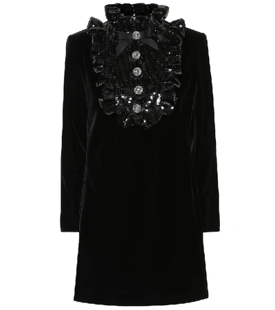 Shop Saint Laurent Sequined Velvet Minidress In Black