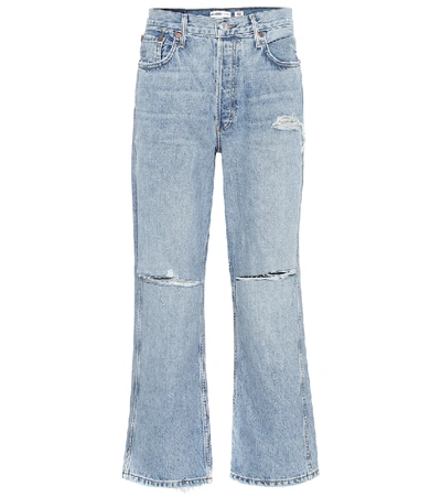 Shop Re/done Low Slung Crop Bootcut Jeans In Blue
