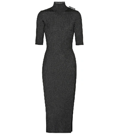 Shop Balenciaga Ribbed-knit Midi Dress In Black