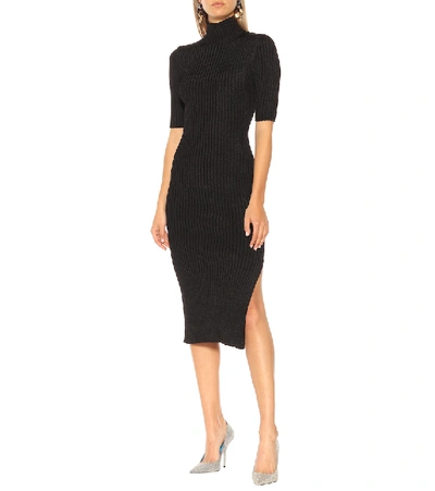 Shop Balenciaga Ribbed-knit Midi Dress In Black