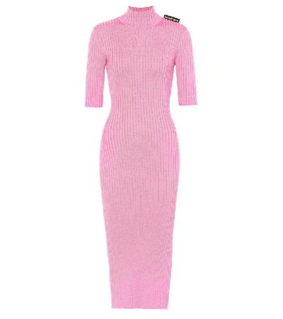 Shop Balenciaga Ribbed-knit Midi Dress In Pink