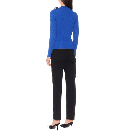 Shop Balenciaga Technical Ribbed-knit Top In Blue