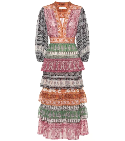 Shop Zimmermann Amari Cotton And Silk Midi Dress In Multicoloured