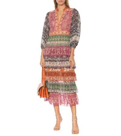Shop Zimmermann Amari Cotton And Silk Midi Dress In Multicoloured