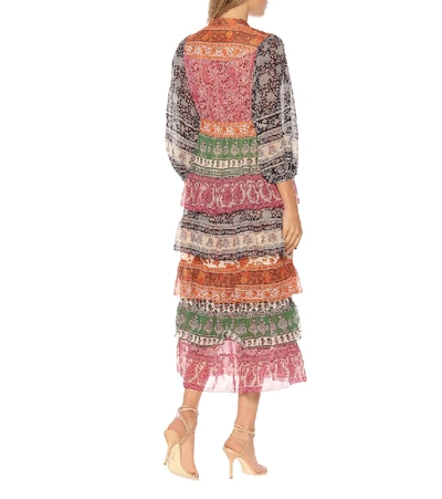 Shop Zimmermann Amari Cotton And Silk Midi Dress In Multicoloured