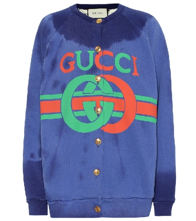 Shop Gucci Logo Cotton Jacket In Blue