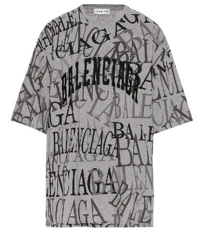 Shop Balenciaga Logo Cotton T-shirt In Grey