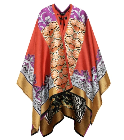 Shop Etro Wool And Silk Blend Poncho In Multicoloured