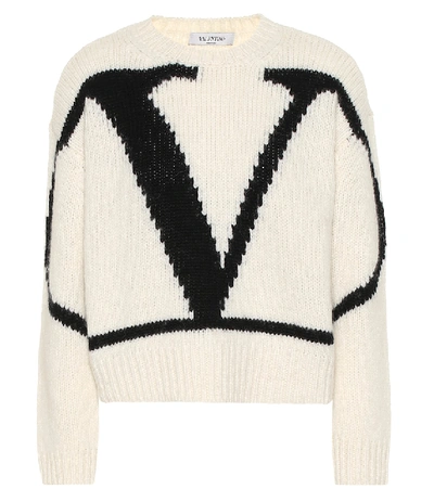 Shop Valentino Vlogo Alpaca And Wool Blend Sweater In White