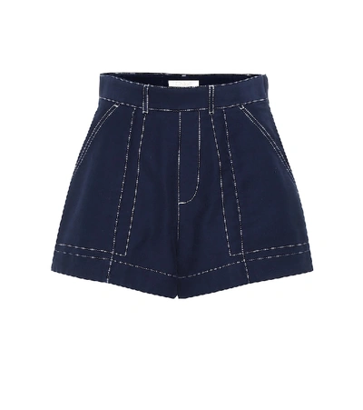 Shop Chloé Cotton High-rise Wide-leg Shorts In Blue