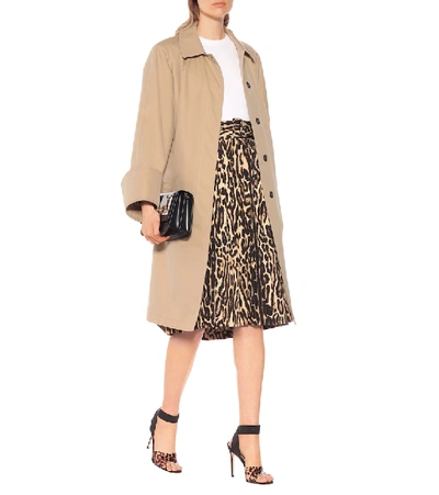 Shop Burberry Leopard-printed Stretch Silk Skirt In Brown
