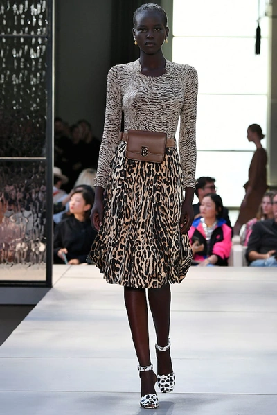 Shop Burberry Leopard-printed Stretch Silk Skirt In Brown