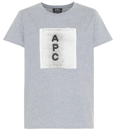 Shop Apc Logo Cotton T-shirt In Grey