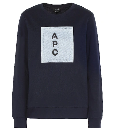 Shop Apc Logo Cotton Sweatshirt In Blue